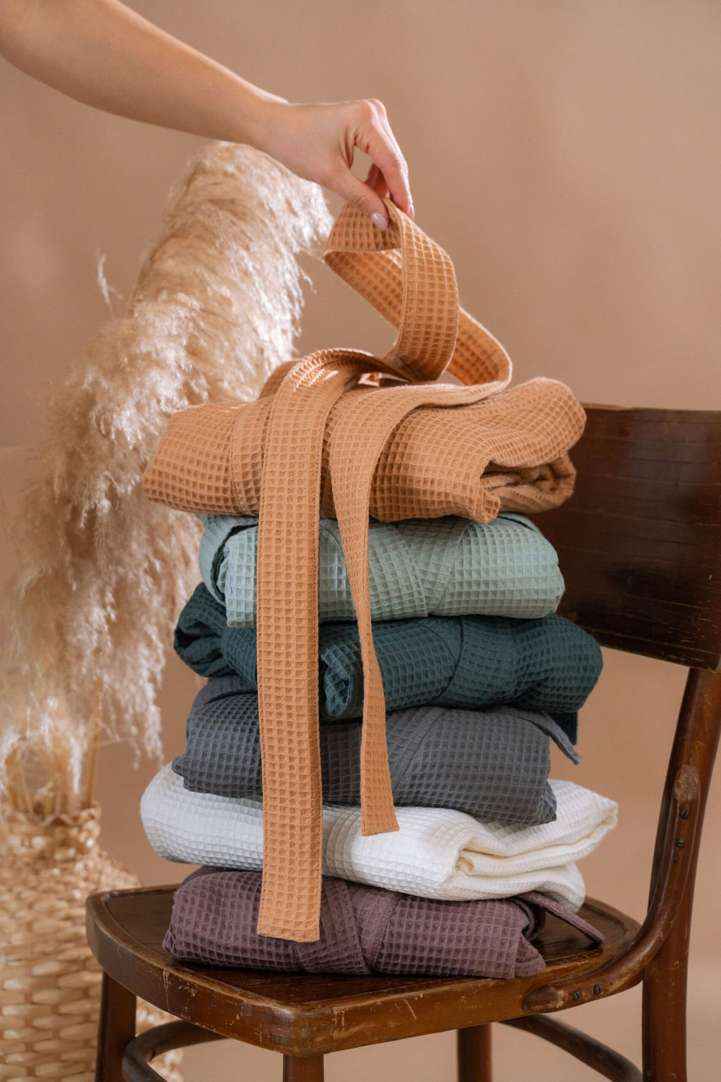 Long Waffle Fabric Robe for Women
